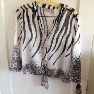 Black/white Animal Print Chico's Tie Blouse Size 1